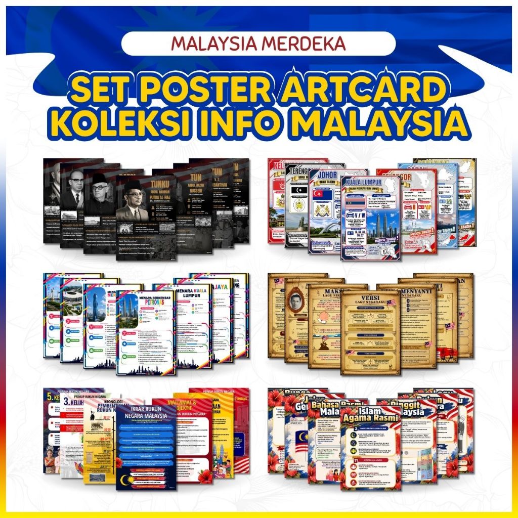 SET ARTCARD INFO MALAYSIA - Poster Tokoh Kemerdekaan / Jati Diri / Negaraku / Jalur Gemilang / Negeri / Fakta Sejarah