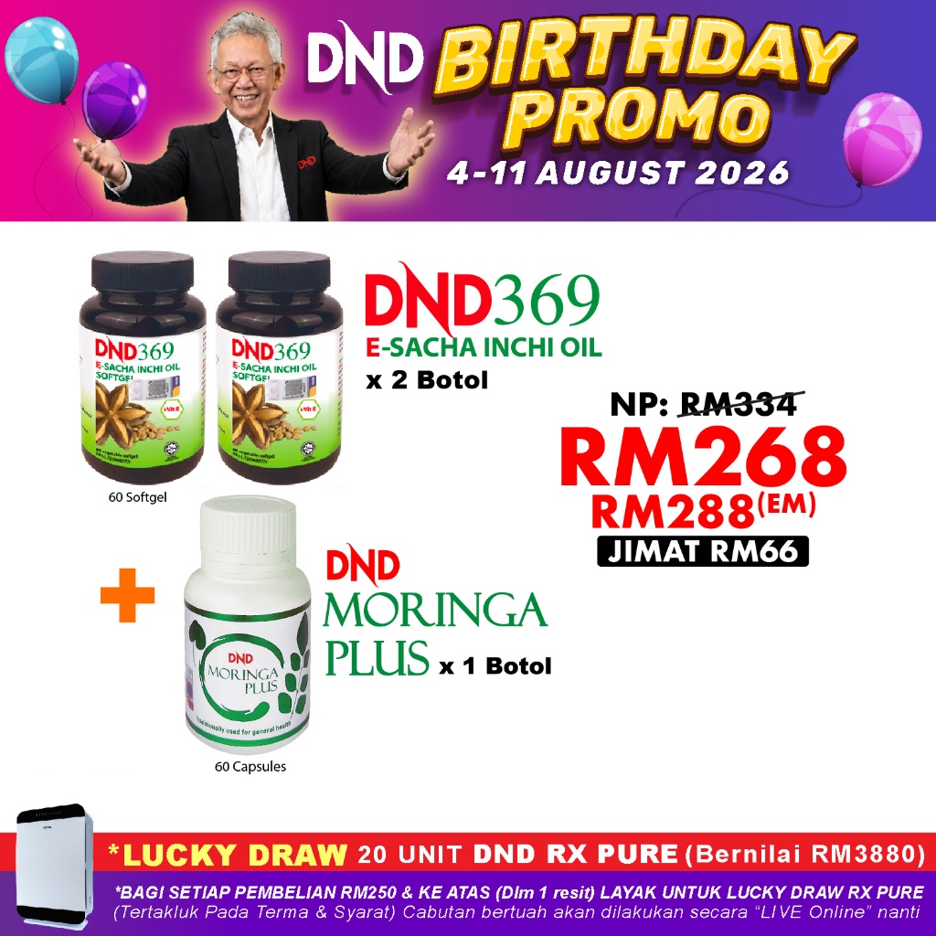 DND 369 E-Sacha Inchi Oil Softgel (2 botol x 60 biji) + DND Moringa Plus (1 botol x 60 biji)