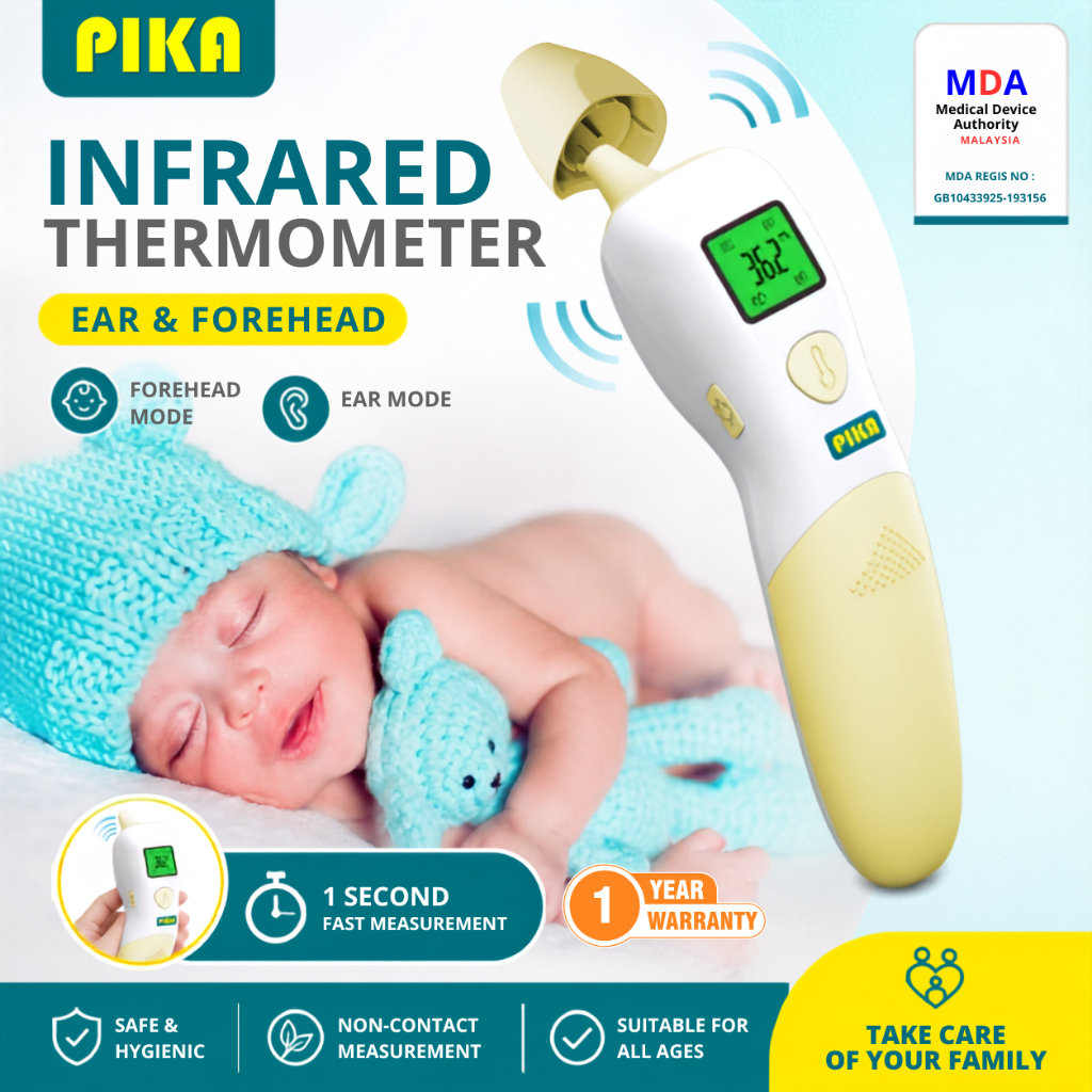 【KKM LULUS】PIKA 2 in1 Thermometer Ear Forehead Baby Infrared Temperature Meter Cek Suhu Badan Demam