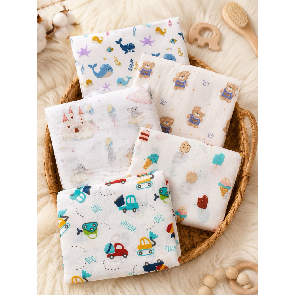 [Big 110cmX100cm ]Newborn baby muslin swaddle bedung blanket kain napkin Nursing Cover