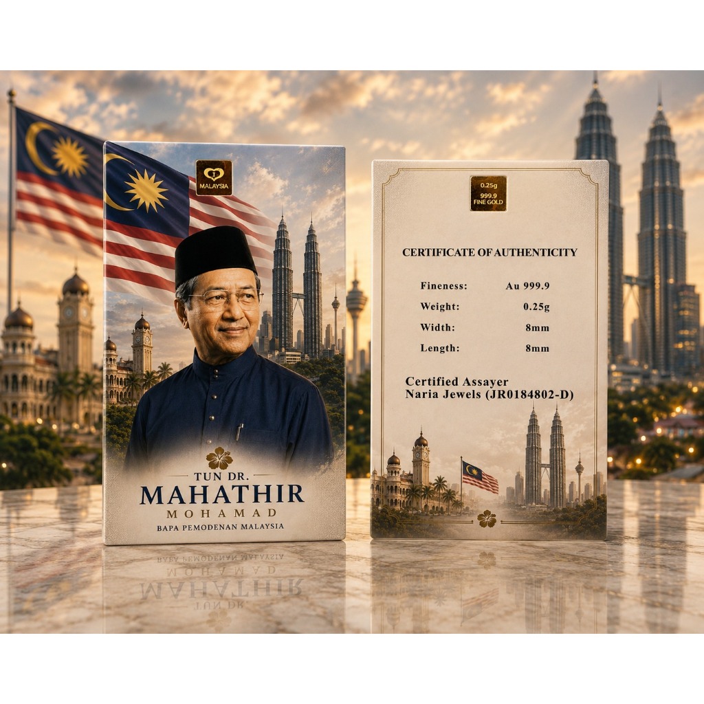 Naria 999.9/24K Gold Bar 0.25gm Perdana Menteri Tun Dr. Mahathir Mohamad Design&hellip;