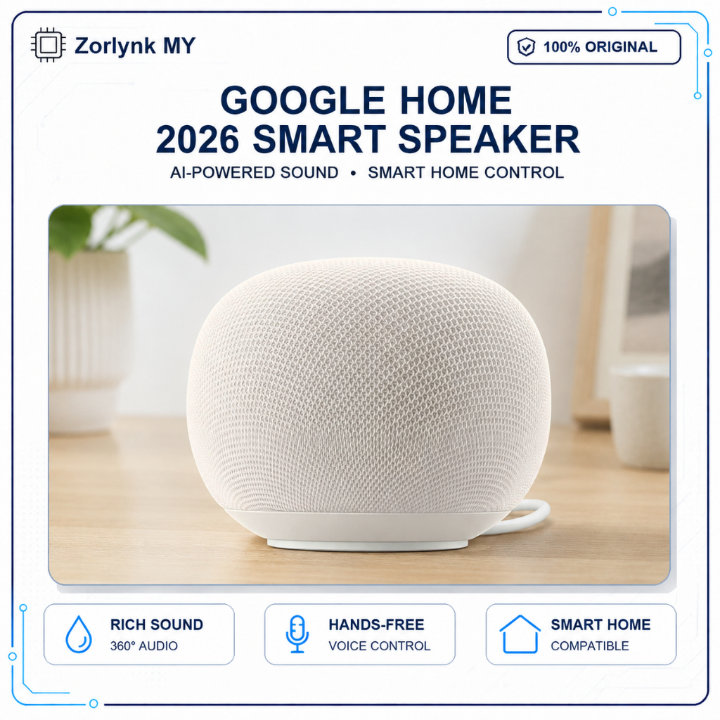 Google Home 2026 Smart Speaker with Gemini AI 360° Sound Smart Home Hub Bluetooth WiFi LED Ring Multi-Room Audio Speaker