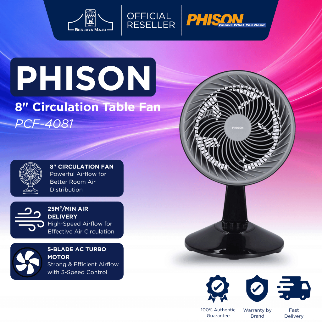 Phison 8" Circulation Table Fan PCF-4081 | Table Fan Kipas Meja 台式风扇 Original Official Berkualiti Premium