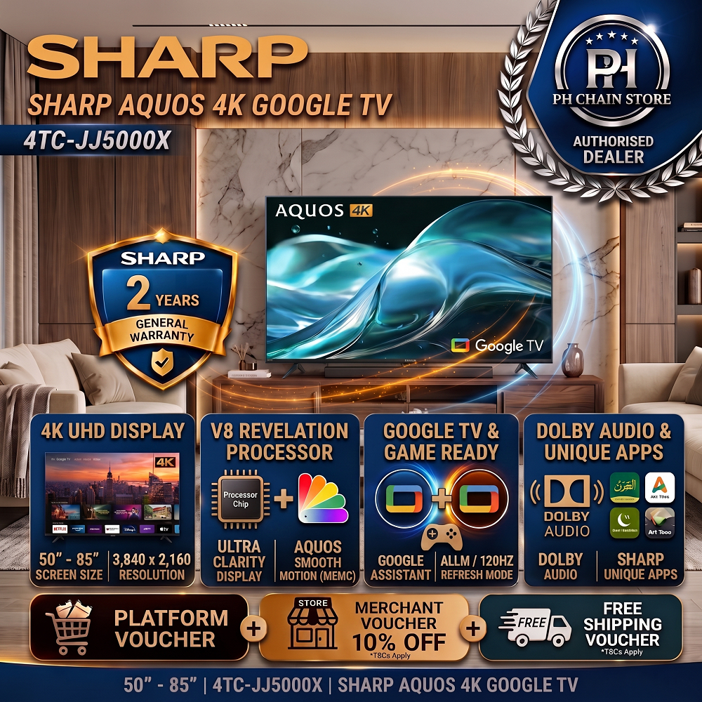 (NEW MODEL) SHARP JJ5000X SERIES 50" - 85" AQUOS 4K UHD GOOGLE TV | 4TC50JJ5000X 4TC55JJ5000X 4TC65HJ6000X 4TC75HJ6000X