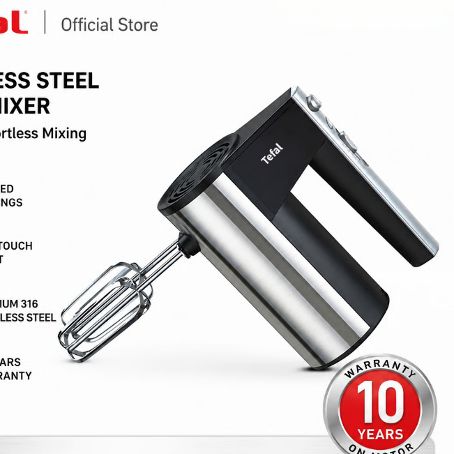Tefal 5-Speed Baking Hand Mixer & Dough Processor | Mesin Pengadun Kek Dan Roti Elektrik Powerful