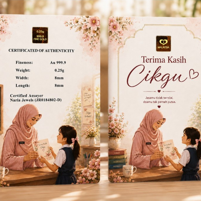 Naria 999.9/24K Gold Bar 0.25gm Terima Kasih Cikgu Design Emas Tulen Hadiah&hellip;