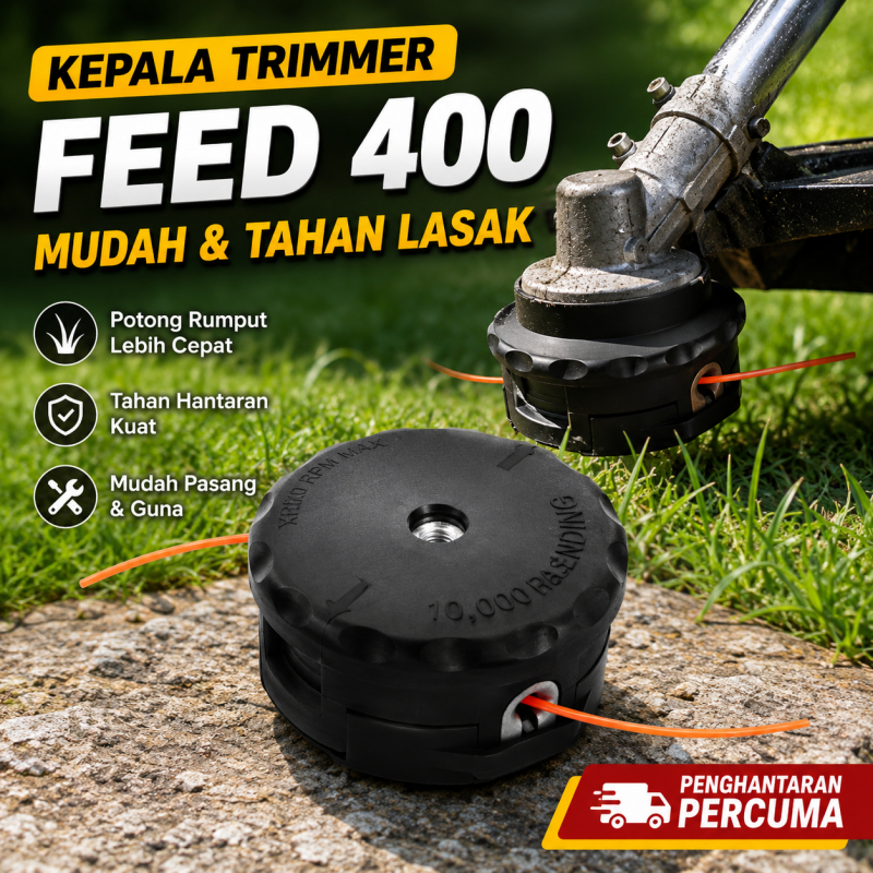 Speed Feed 400 Trimmer Head M10x1.25 LH, Sistem Isi Tali Pantas, Sesuai untuk Mesin Rumput & Potong Tepi