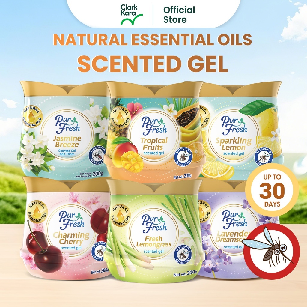 Purfresh 200g Natural Mosquito Repellent Scented Gel | Long-Lasting Solid Fragrance with Essential Oils | For Car & Home
