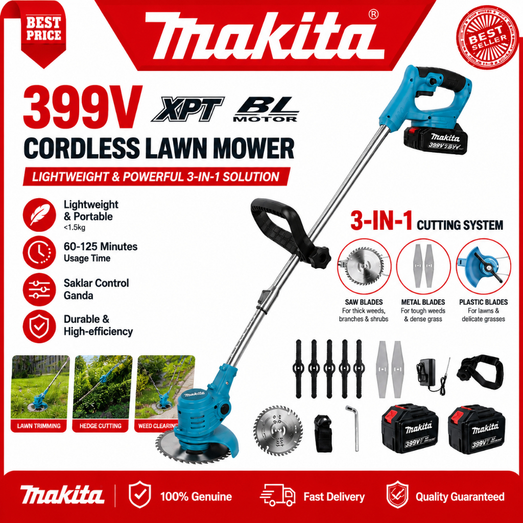 Makita Cordless Lawn Mower Grass Elektrik Rechargeable Mesin Potong Rumput Portable Grass Trimmer