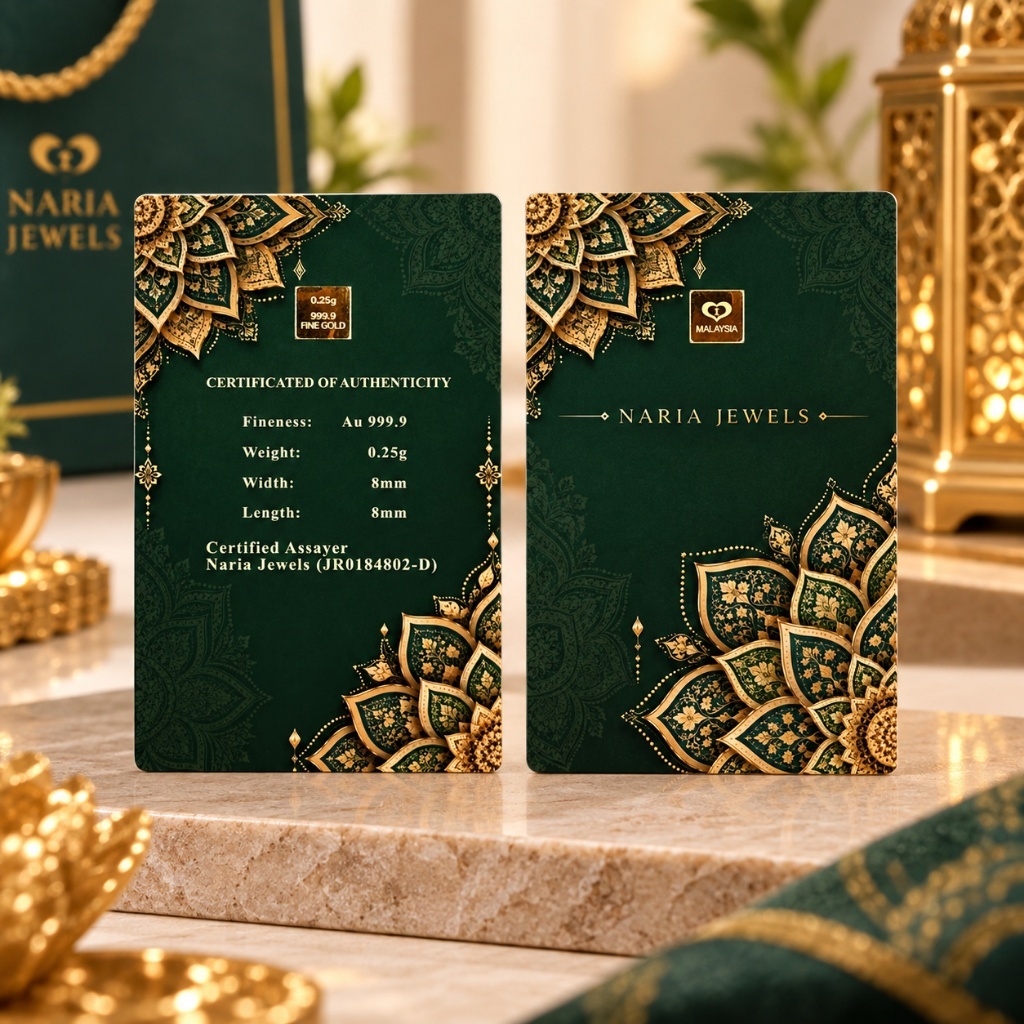 Naria 999.9/24K Gold Bar 0.25gm Signature Green Version Design Emas Tulen Gold Investment Pelaburan Emas Hadiah Premium