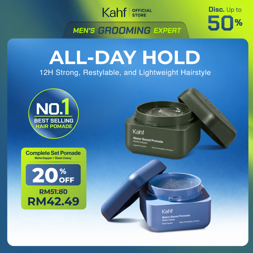 Kahf Water Based Pomade -12h Strong Hair Styling Product - Easy Wash Easy Application