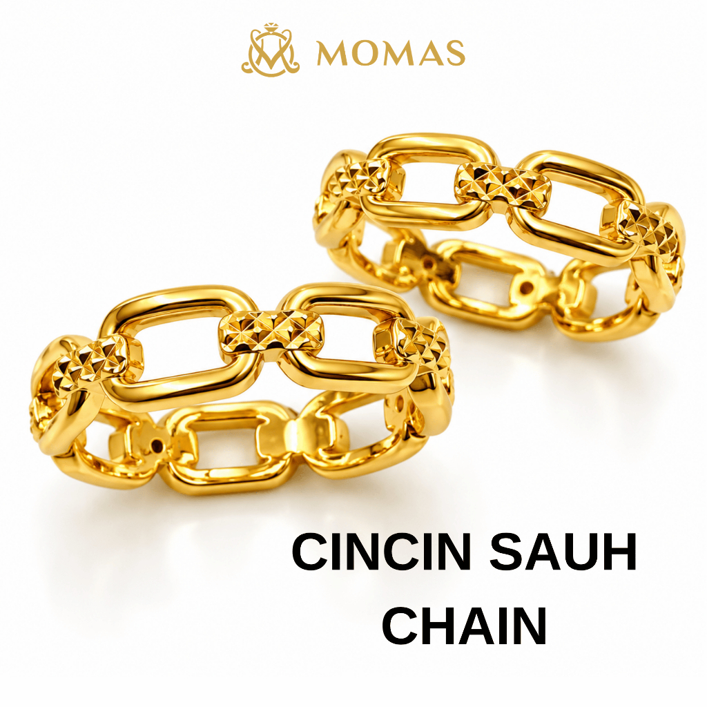 MOMAS CINCIN CHAIN SAUH 5D Emas 5D 916 Original Emas 916 Bajet Cincin Fesyen Emas 916 Tulen Cincin Fesyen Emas