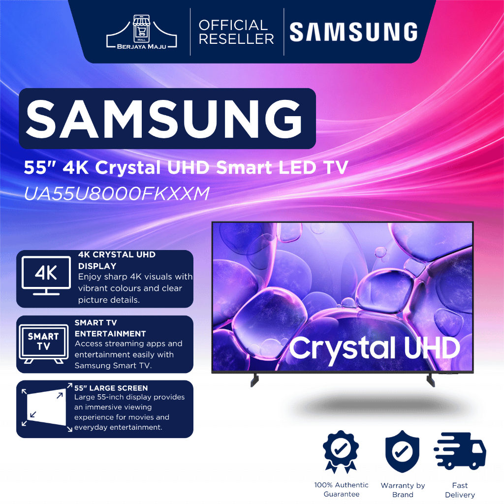Samsung 55" 4K Crystal UHD Smart LED TV UA55U8000FKXXM | Smart Android TV Televisyen Pintar 智能电视 Original