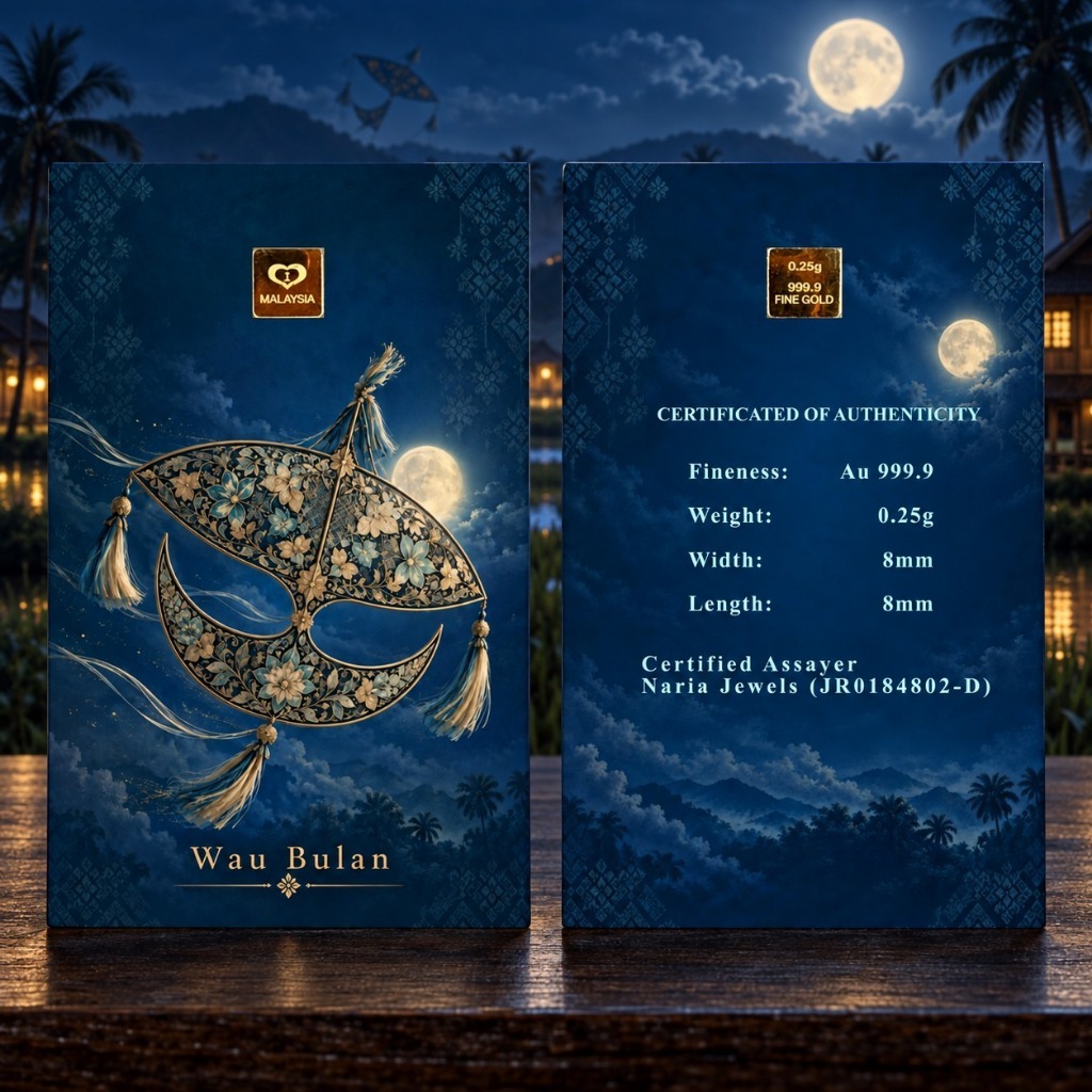 Naria 999.9/24K Gold Bar 0.25gm Wau Bulan Ver 2 Design Emas Tulen&hellip;