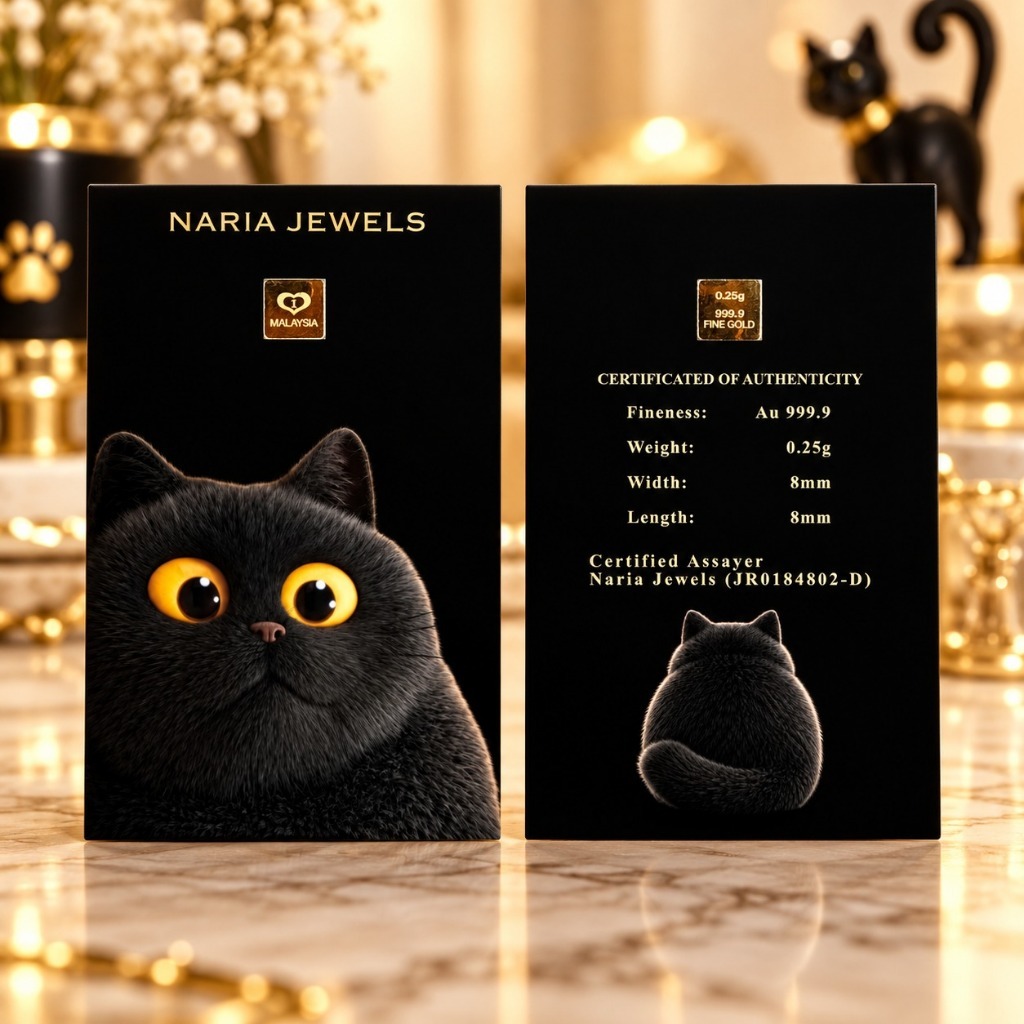 Naria 999.9/24K Gold Bar 0.25gm Cute Black Cat Design Emas Tulen Gold&hellip;