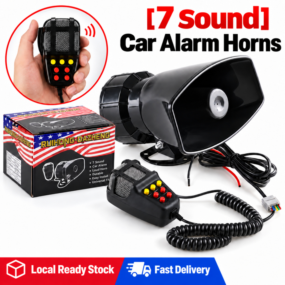 12V 100W Car Alarm Siren 7 Sound Modes with PA Microphone, Extra Loud Warning Horn untuk Kereta Lori Van | Ready Stock