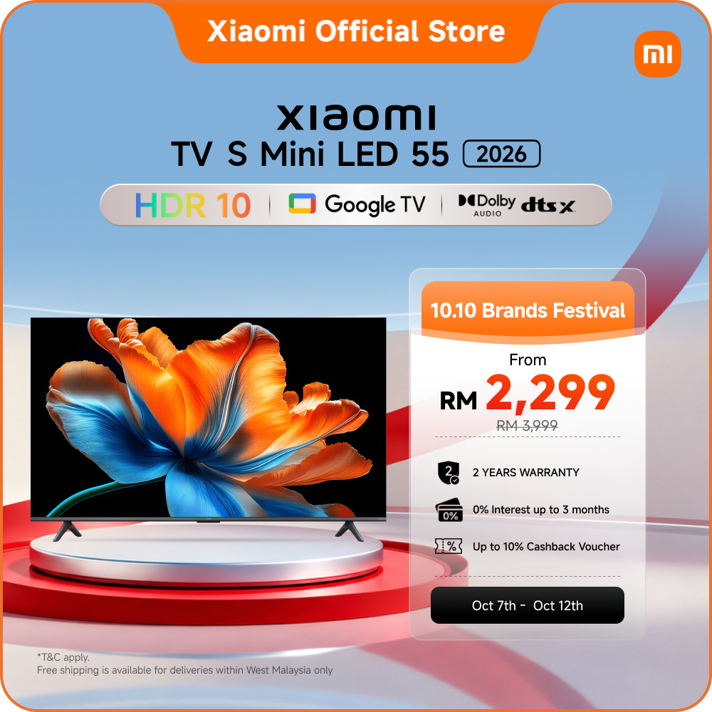 Xiaomi TV S mini LED 55 2026 | QD Mini LED, 308 zones, 120Hz game boost, Google TV, Dolby Audio™️, HDR 10+