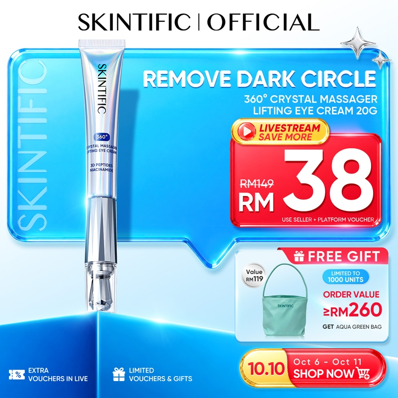SKINTIFIC 360° Crystal Massager Lifting Eye Cream 3D Peptides Niacinamide Brightens Dark Circles Anti-Aging Eye Serum