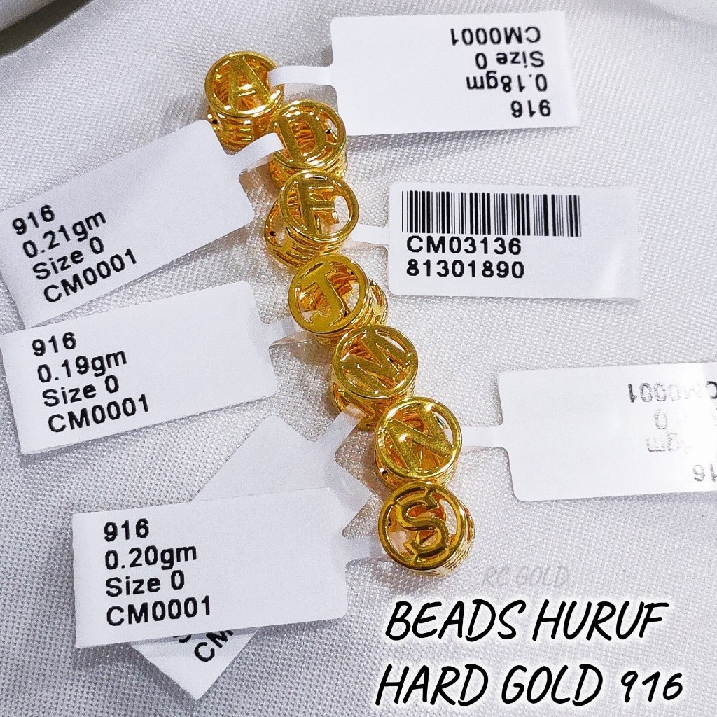 BEADS HURUF EMAS TULEN 916 LOKET HURUF HARD GOLD 916 ALPHABET PENDANT GOLD 916 SIMPLE DESIGN GOLD BEAD 916 字母珠串饰