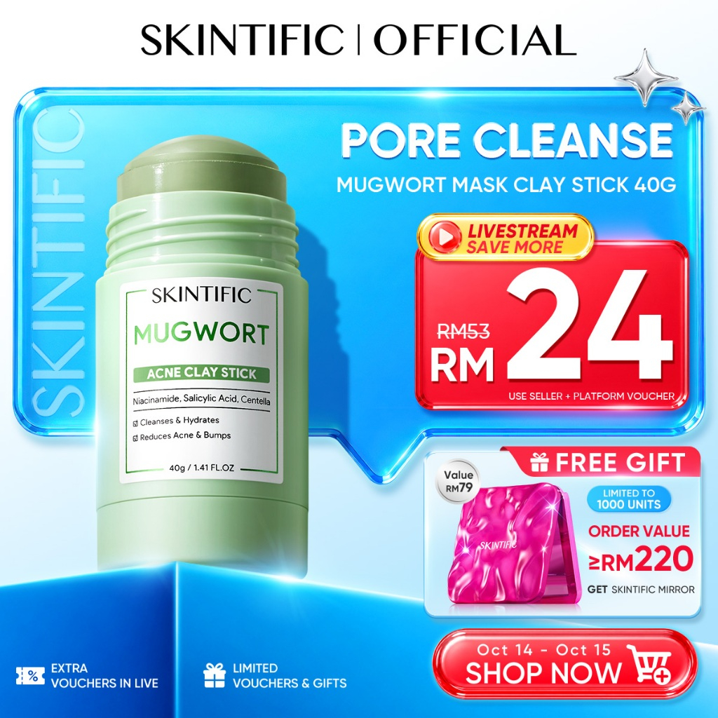 SKINTIFIC Mugwort Acne Clay Stick Calm Soothing Acne Shrink Pores Cleansing Pores & Blackheads Face Mask Muka Centella