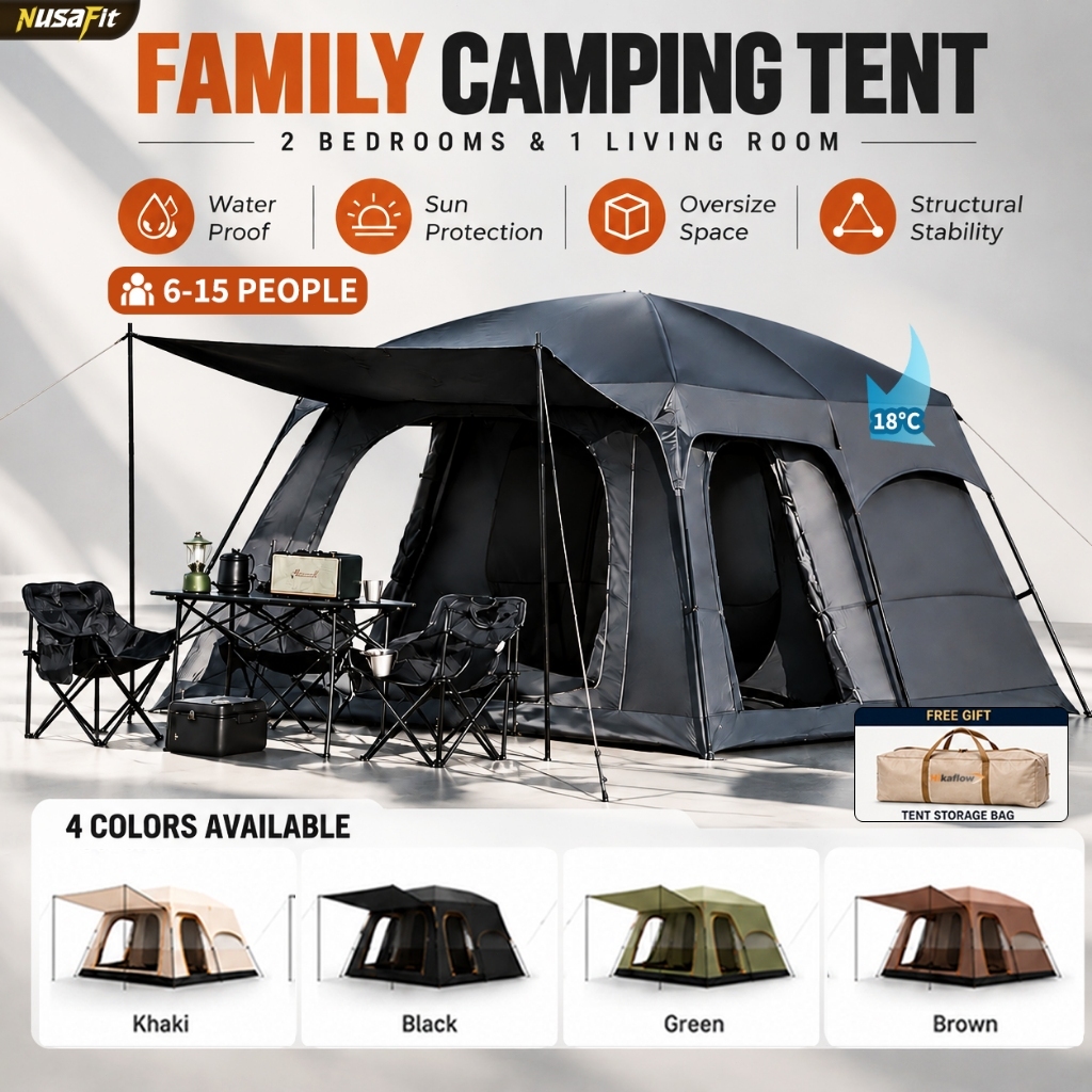 🔥Camel Large Khemah Unta Camping Tent Besar 6-15 Person Family Outdoor Waterproof Double Layer Portable Luxury Outdoor