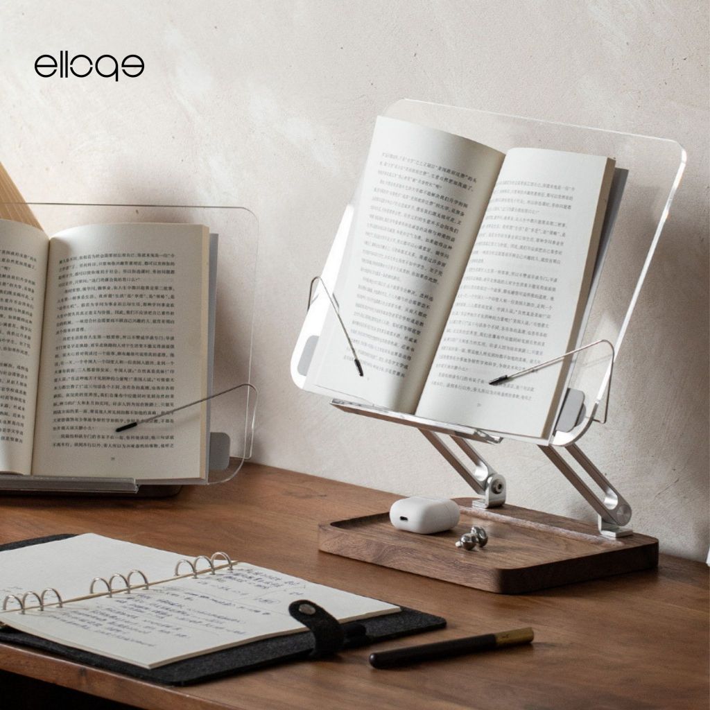 Buku Walnut Wood Acrylic Adjustable Desktop Reading Stand I  Pemegang Buku Komputer Dan Boleh Dilipat Laras & Berbilang