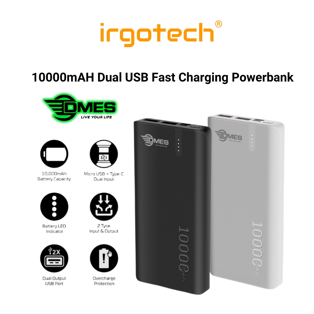 10,000mAh Power Bank - 2.4A Output Dual USB-A Ports