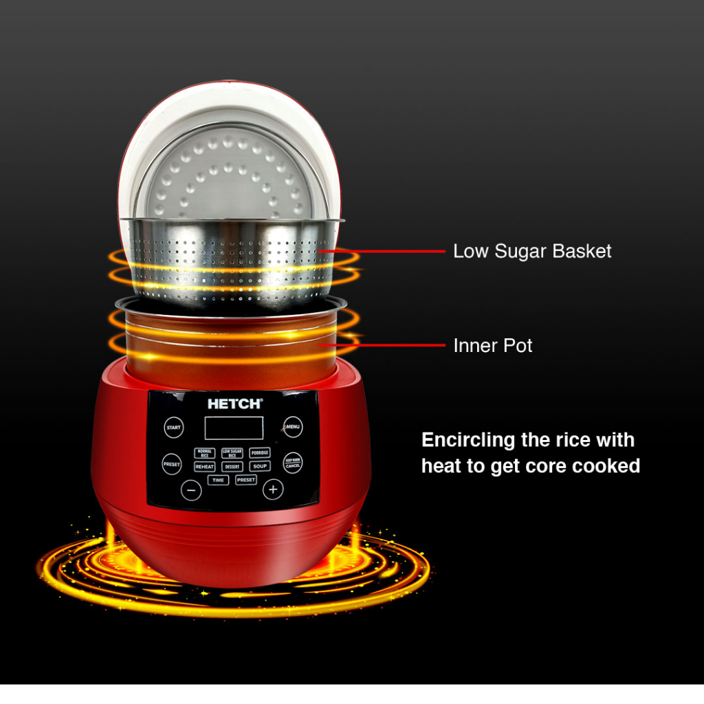 HETCH Low Sugar Smart Rice Cooker 3L MTC1727HC Red PGMall