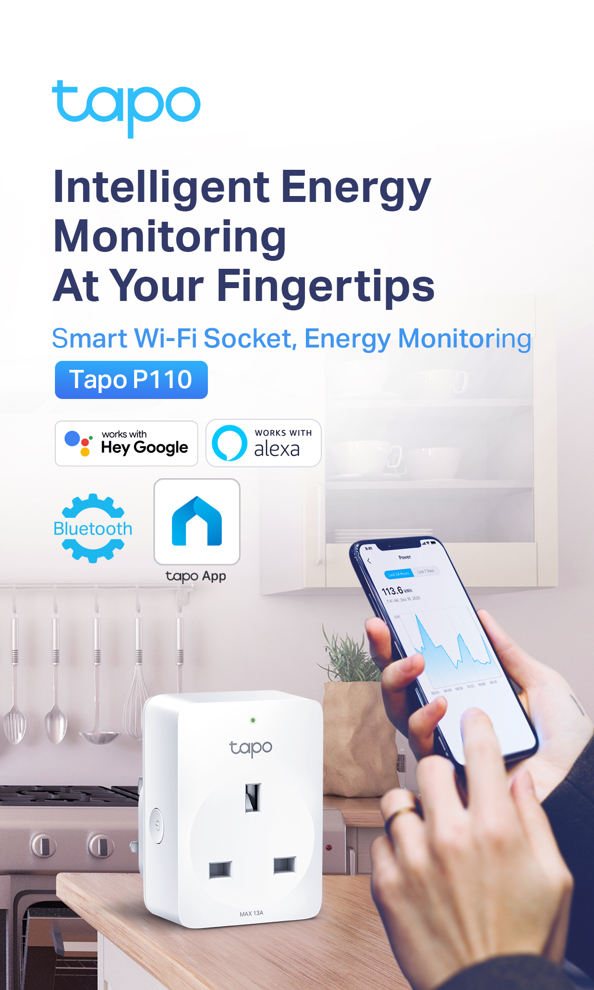 Tapo P110, Mini Smart Wi-Fi Socket, Energy Monitoring