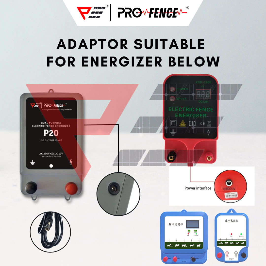 Electric Fence Energizer AC Adapter Battery Adaptor DC Adaptor Power Adaptor ProFence PapaStop Maxson Tvoe Pel Patriot