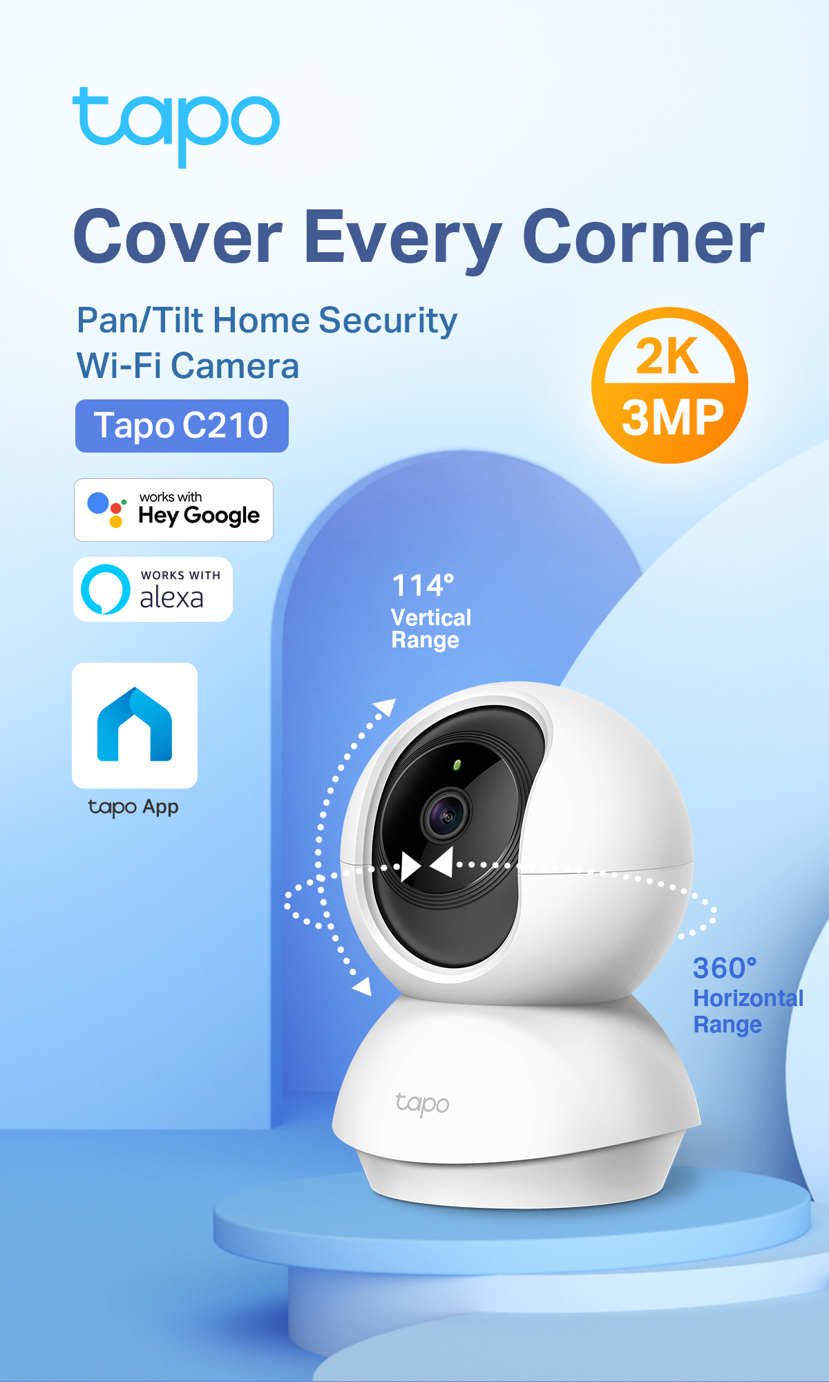 TP-Link Tapo C210 3MP Pan/Tilt Home Security Wi-Fi Camera White New Open  Box