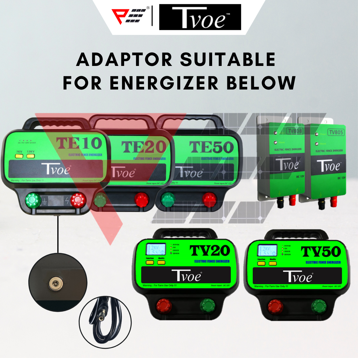 Tvoe Energizer AC Adaptor DC Adaptor Battery Clip Adaptor Tvoe TE10 Tvoe TE20 Tvoe TE50 Tvoe TV20 Tvoe TV50 TV808