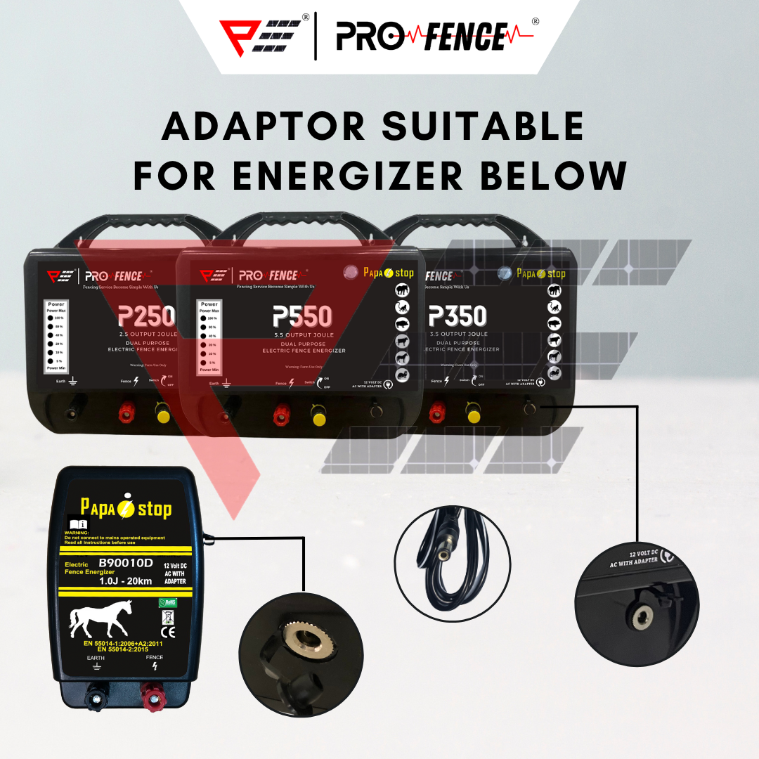 Electric Fence Energizer AC Adapter Battery Adaptor DC Adaptor Power Adaptor ProFence PapaStop Maxson Tvoe Pel Patriot