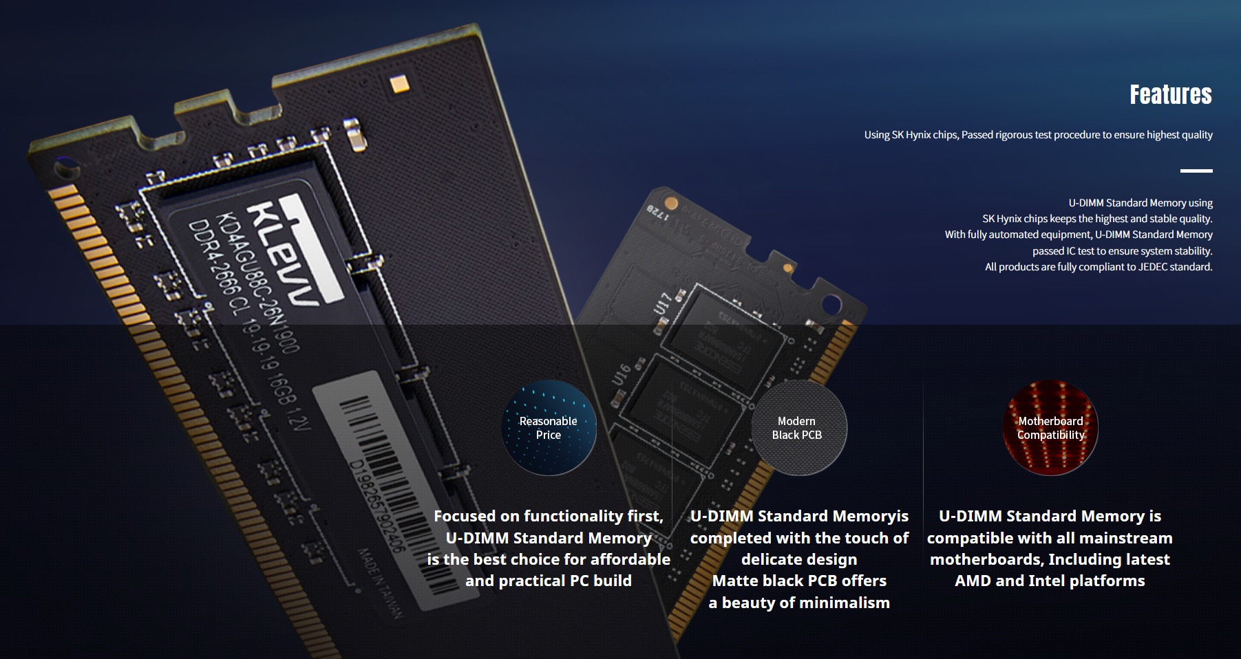 Klevv DDR4 32GB 16GB 8GB 3200MHZ PC300 U-Dimm Standard Value