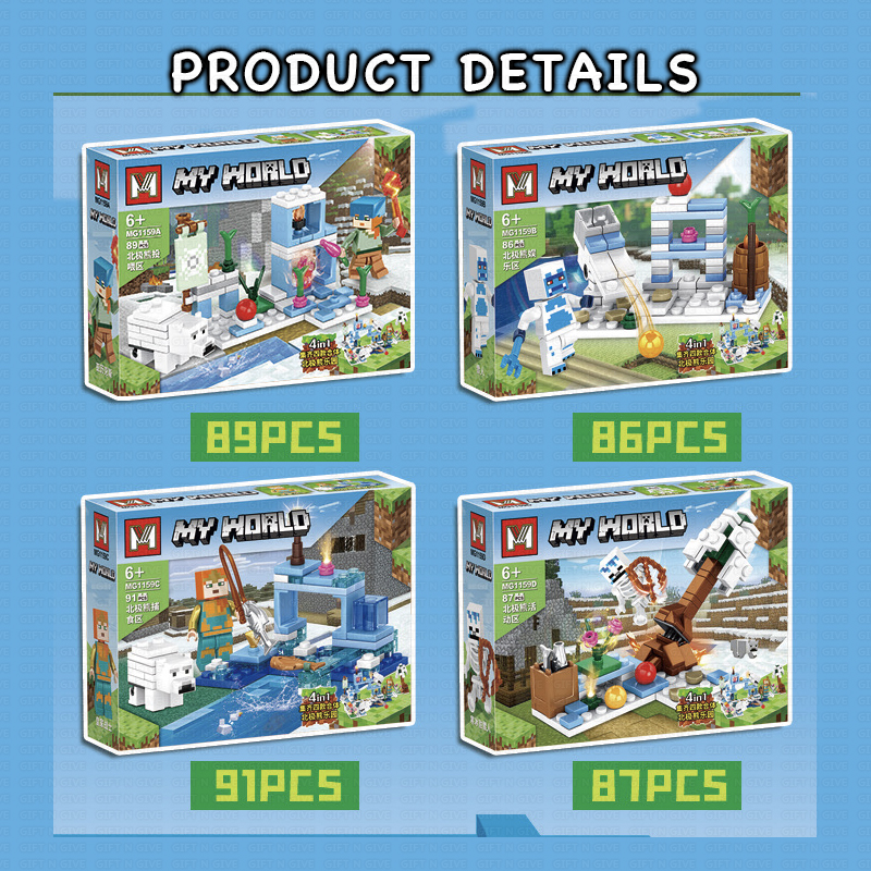 MG 1159 My World Minecraft Polar Bear 4 in 1 Building Blocks Toy Minifigures Toys for Boys Girls Kids Gift n Give Party Gift Supplies Wholesale