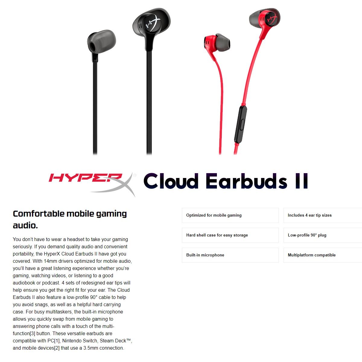 HyperX Cloud Earbuds II 3.5mm Wired Gaming Earbuds with Built-in-Micro ...