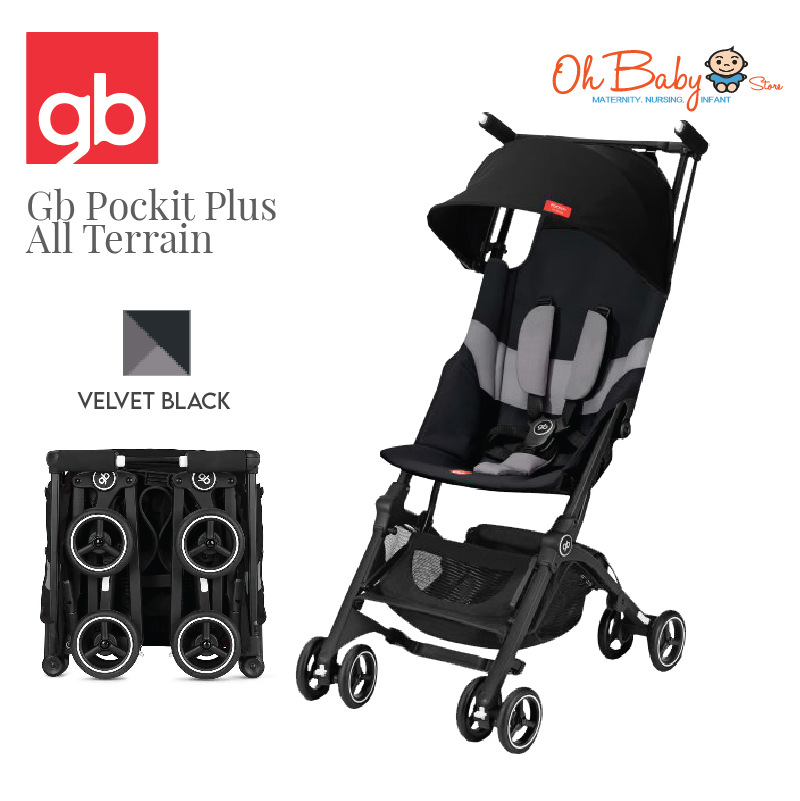 Gb Pockit Plus ALL TERRAIN Baby Stroller World Lightweight Stroller with Reclining Seat From 6m to 22kg VELVET BLACK Oh Baby Store l Best Baby Store Malaysia