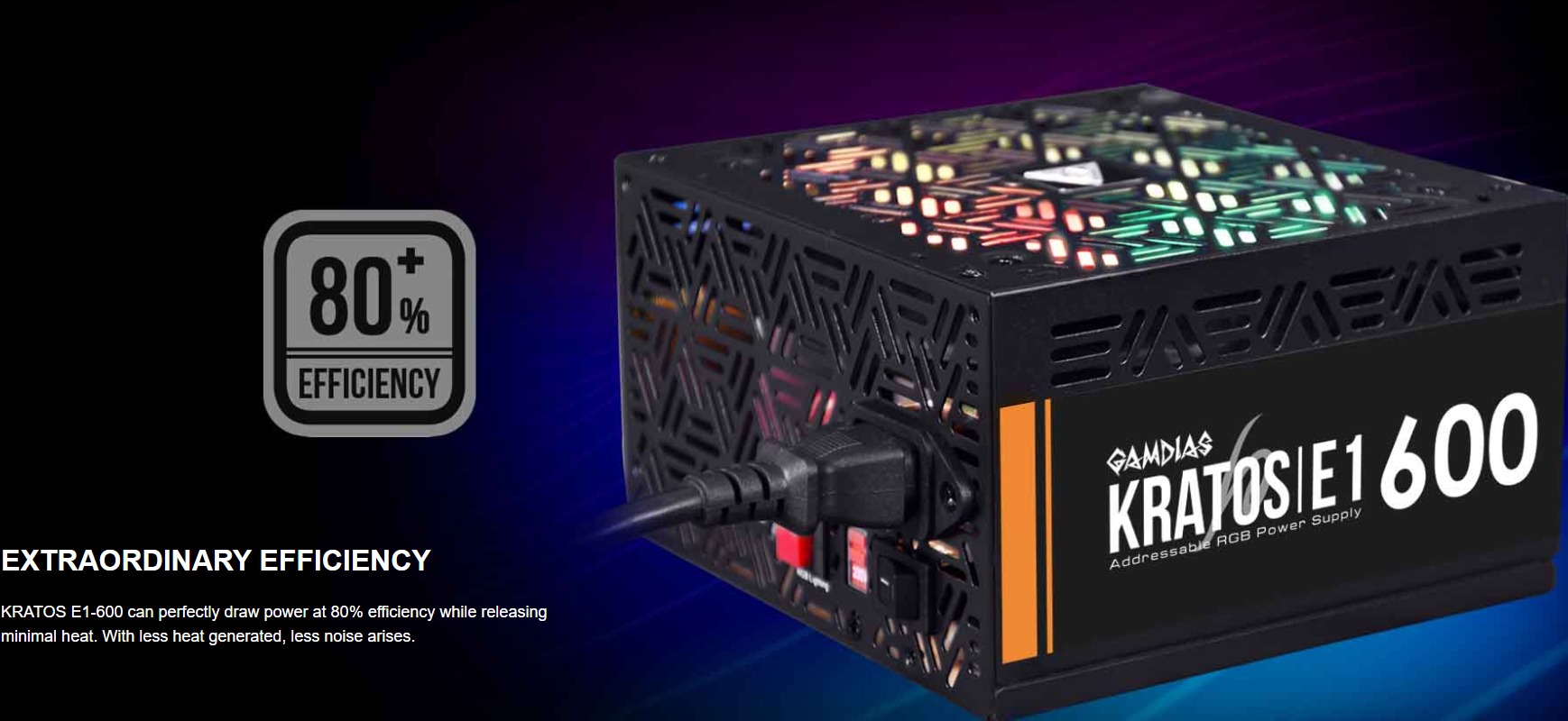 GAMDIAS KRATOS E1-500 (500W) / E1-600 (600W) 80+ RGB Power Supply ...