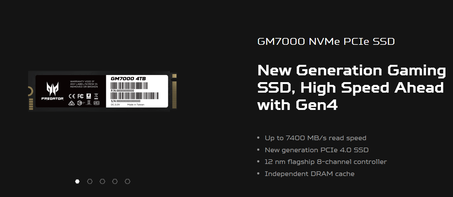 Predator GM7000 M.2 up to 2TB storage and 7400 MB/s read speed