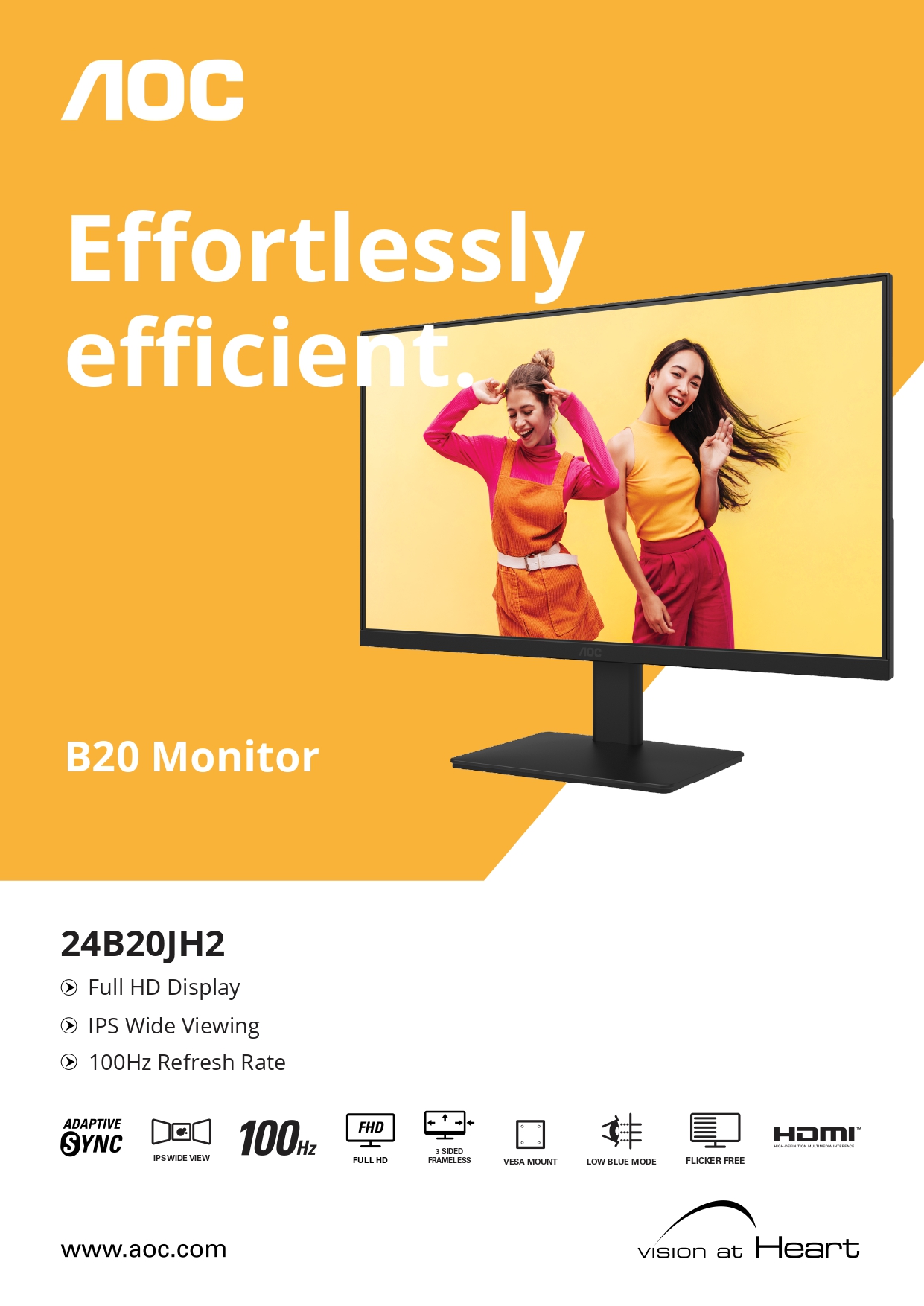 AOC 24B2H2 24B20JH2 24" Full HD IPS Monitor 100Hz Adaptive Sync