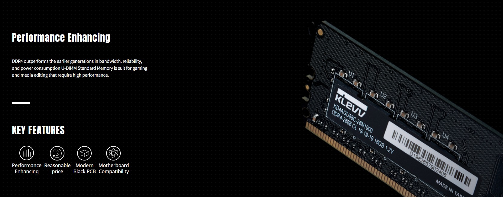Klevv DDR4 32GB 16GB 8GB 3200MHZ PC300 U-Dimm Standard Value