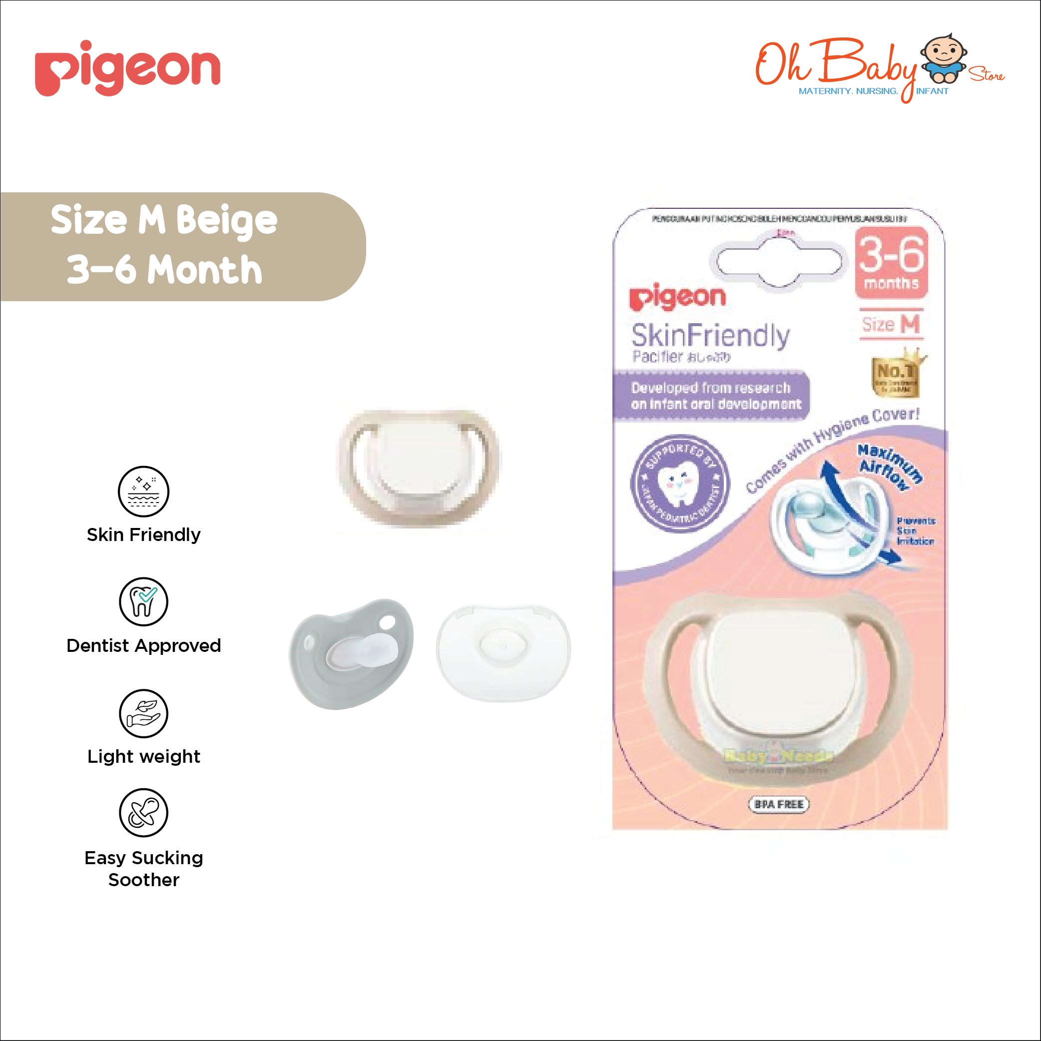 Pigeon Skin Friendly Pacifier S-L size 0-18mth Oh Baby Store l