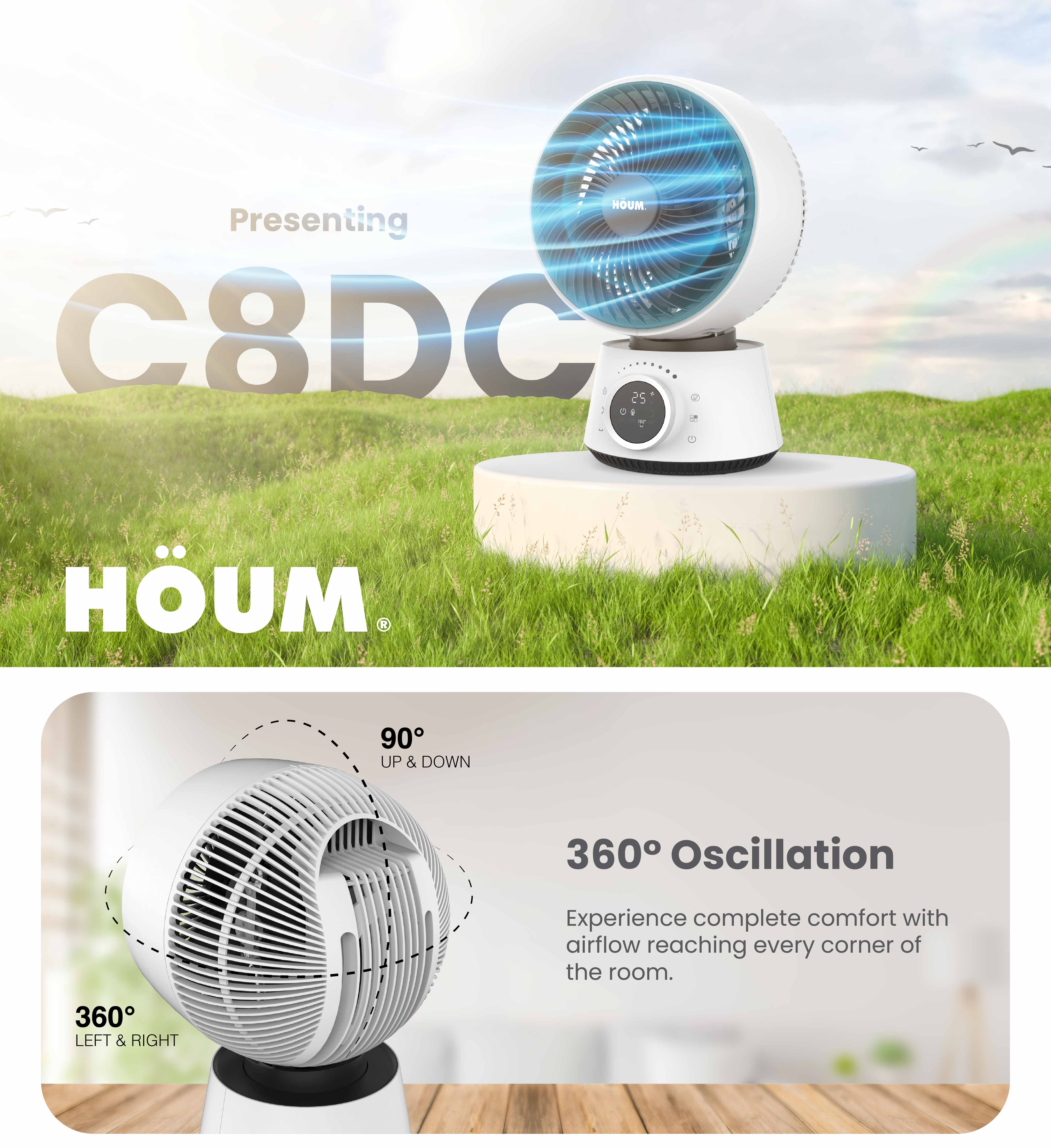 HOUM C8 DC Air 360 Circulator Fan | DC Motor | 32 Speed | Low Energy C ...