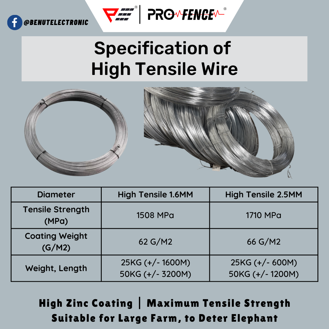 High Tensile Wire Galvanized Steel 1.6MM 2.5MM (50KG) Electric Fence Wire Wayar Pagar Elektrik Pagar Electric Maxson