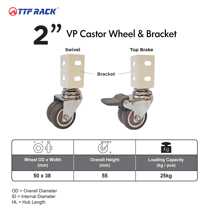TTF Rack™ VITAL RACK CASTOR WHEEL & BRACKET For install TTF Brand ...
