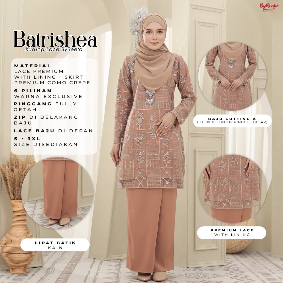 ByReefa Kurung Lace BATRISHEA Lace with Full Lining Kain Lipat Batik ByReefa