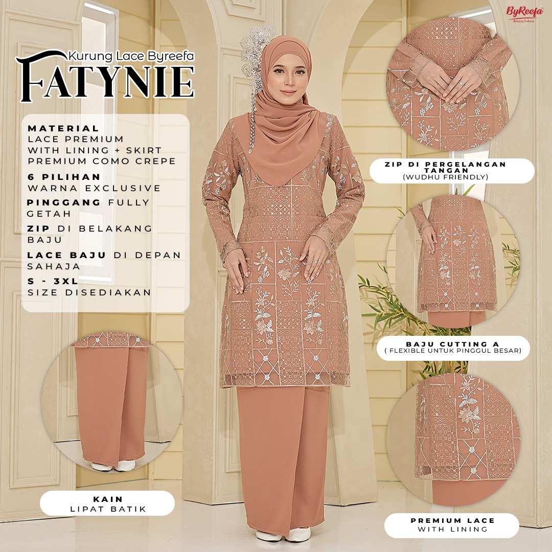 ByReefa Kurung Lace FATYNIE Premium Lace with Lining Kain Lipat Batik ByReefa