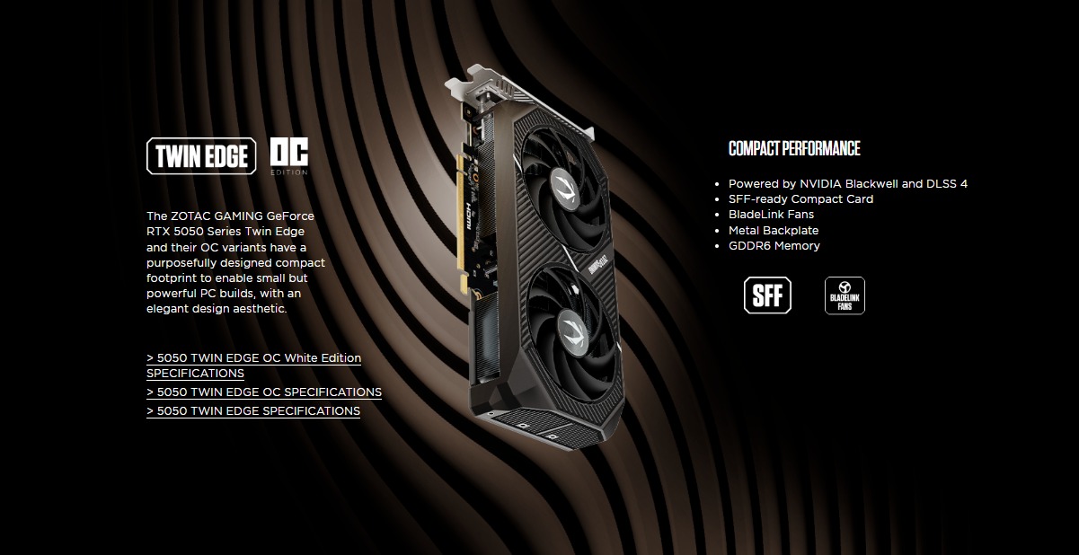 ZOTAC NVIDIA RTX 5050 SOLO Twin Edge OC White 8GB GDDR6 Graphics Card