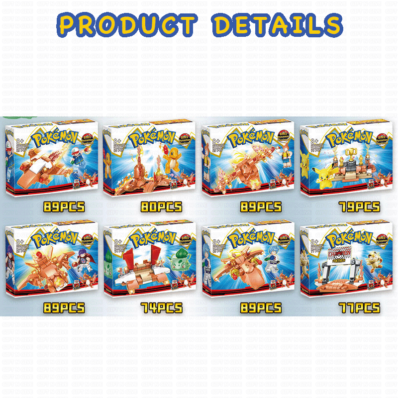 北米版Pokémon mini Pokémon PuzzleCollection HY2703 Pokemon Pikachu 8 in 1 Building Blocks Minifigures