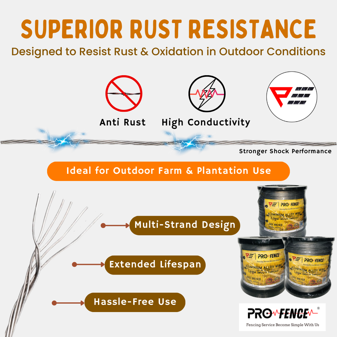 Pro Fence Electric Fence Aluminium Wire 2.0MM Multi Thread 500M Pagar Elektrik Wayar Anti Karat Heavy Duty Kebun